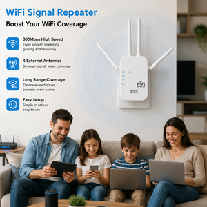 Ripetitore WiFi 300Mbps con 4 Antenne, Amplificatore di Segnale Wireless 2.4GHz, Estensore WPS con Antenna ad Alto Guadagno per Casa e Ufficio, Controllo App per Zone Non Coperte - Product Image 6