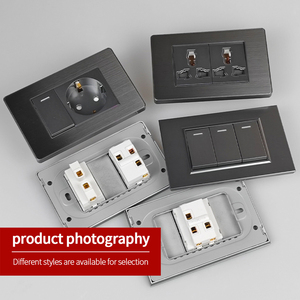 <span class=keywords><strong>Prise</strong></span> murale électrique standard britannique, européenne, canadienne, en aluminium gris métallisé, panneau en acier inoxydable brossé, fabrication industrielle - Product Image 2