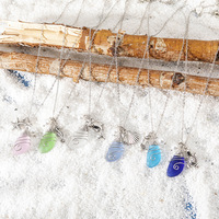 Kalung Liontin Pantai Batu Kaca Laut Berwarna Biru Laut dan Pink Desain Baru Ramah Lingkungan