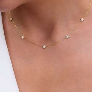 Collar de Plata de Ley 925 con Baño de Oro y Diamante Moissanita de Corte Brillante Redondo, Joyería para Regalo de Boda o Compromiso - Product Image 1