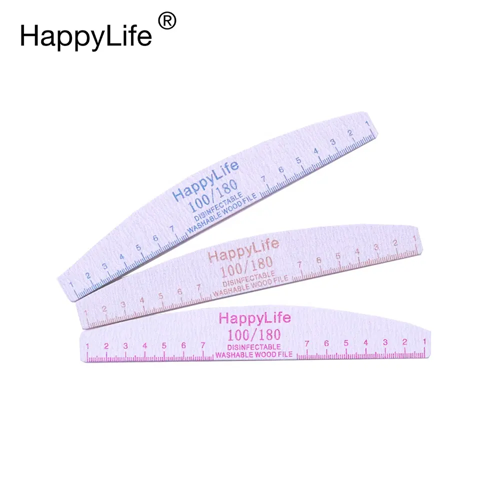 Happy Life ODM OEM Professional Half Moon Langlebiges Zebra korn 100/180 Doppelseitiges benutzer definiertes Logo Holz nagel feilen