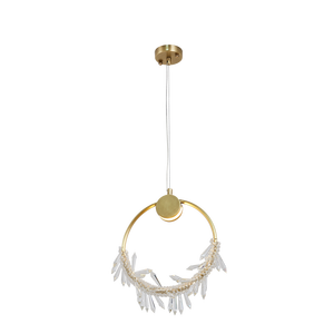 Lustres en cuivre pour hôtel, lampes suspendues, décoration intérieure, luxe moderne, anneau rond en métal doré, lustre en cristal - Product Image 4