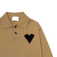 Pulls d'hiver en coton anti-rides et anti-boulochage pour hommes, motif uni, boutonnage frontal, broderie populaire Paris, logo cœur d'amour
