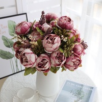 Bunga Peony Sutra Buatan 13 Tangkai Gaya Eropa, Hiasan Dekoratif untuk Ruang Tamu, Meja Makan, dan Rumah
