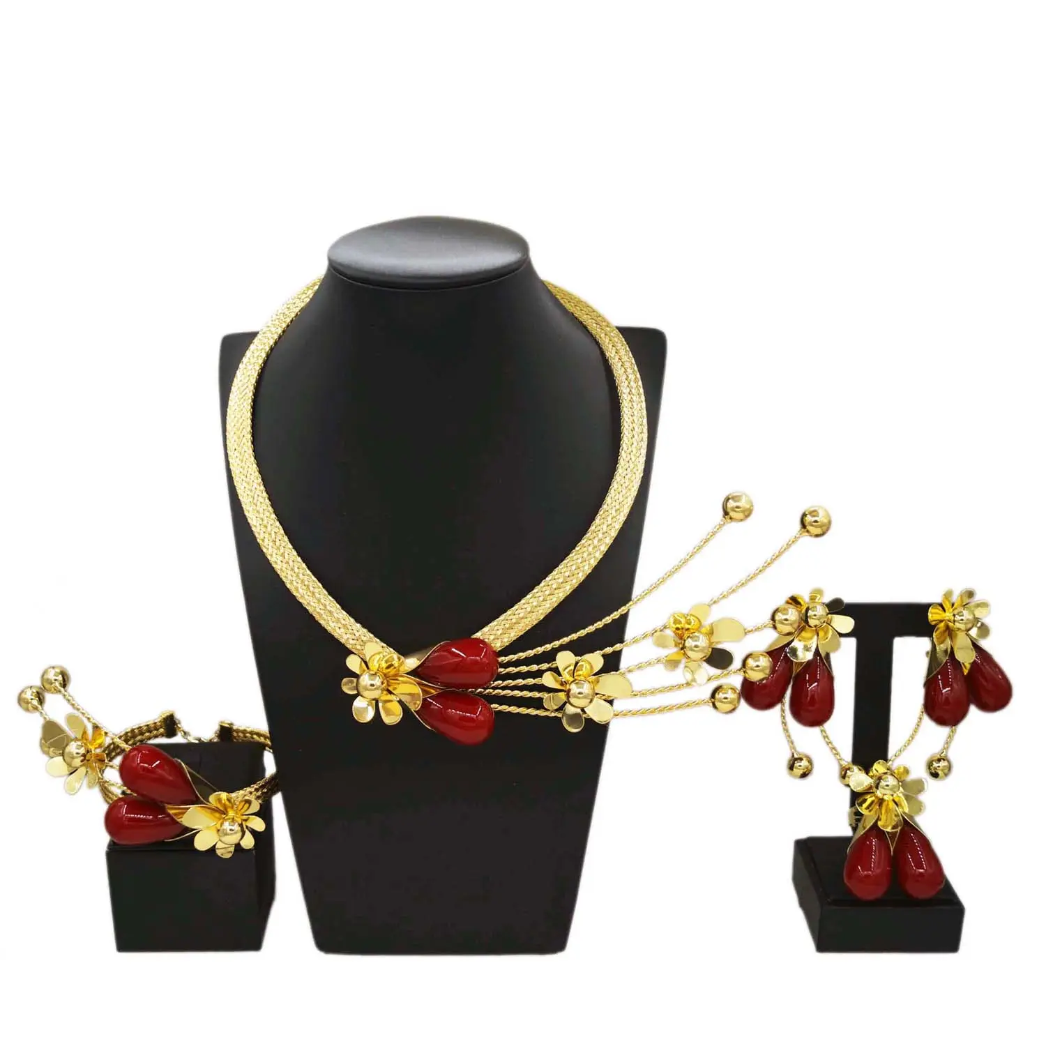 Yulaili usine Unique nouvelles perles rouges haute qualité collier ensemble brésilien 18k accessoires mode ensemble de bijoux de mariage en gros