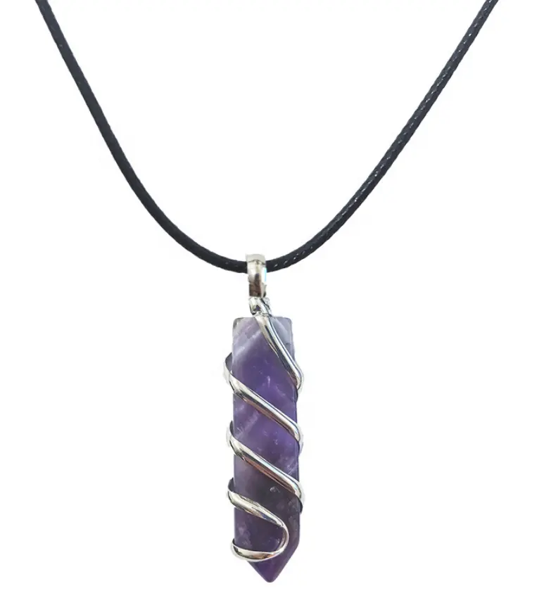 Hot Selling Natural Stone Pendant Purple Color Crystal Stone Pendant Necklace