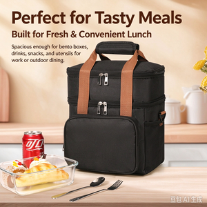 Double Layer Insulated <b>Cooler</b> Bag Waterproof Leakproof Thermal Lunch Tote Multi Pocket Zipper Carrier <b>for</b> Picnic Food Storage - Product Image 5