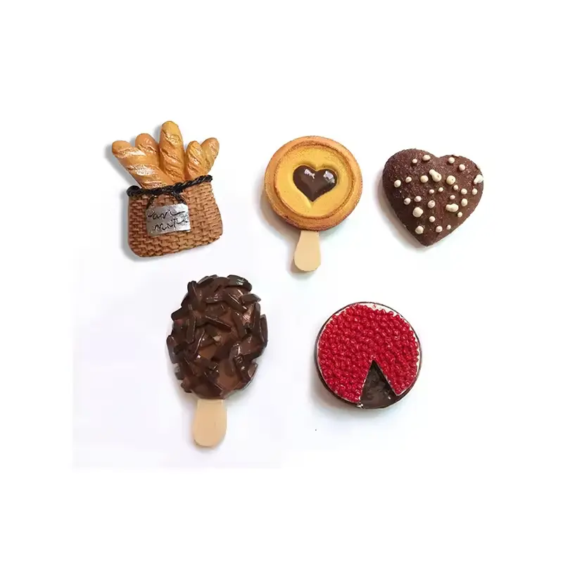 Ensemble d'aimants de réfrigérateur en résine 3D moderne-Conception personnalisée de chocolat à la crème glacée au pain avec un style d'autocollant magnétique puissant
