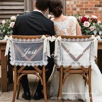 Chaise de mariage transfrontalière la plus vendue avec dossier en dentelle, décorations de table principale pour mariés, design « Just Married », Chine