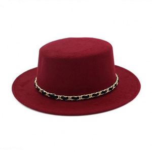 Winter Warm High Quality Polyester Cotton Cloth Trilby Crown Wide Brim <b>Flat</b> Top Fedora <b>Hats</b> for Unisex with Chain Travel Fishing - Product Image 3