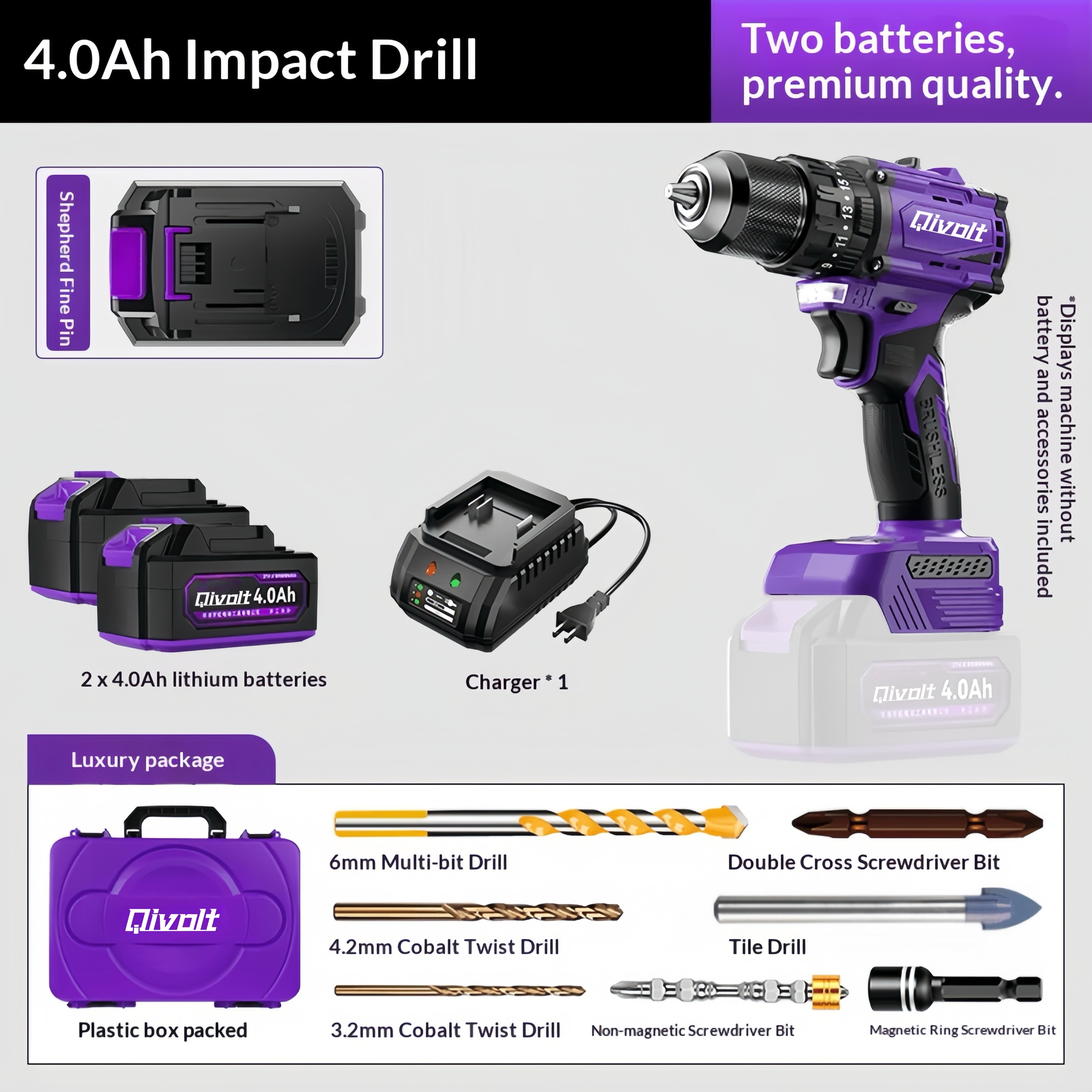 Perceuse intelligente (violet) avec 2 batteries 4Ah et chargeur