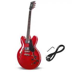 Musoo 335 סגנון ג 'אז גיטרה חשמלית, להבת מייפל למעלה חצי חלול גוף, כרום חומרה
