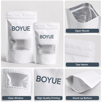 Sachet Doypack refermable personnalisé à faible MOQ, blanc mat, de qualité alimentaire, avec fenêtre transparente pour snacks, pochette verticale