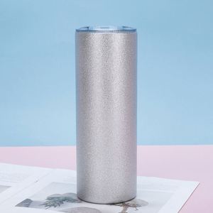 Gobelet isotherme droit et fin de 20 oz en acier inoxydable à double paroi, avec couvercle et paille, personnalisable avec logo, à paillettes, pour sublimation - Product Image 4