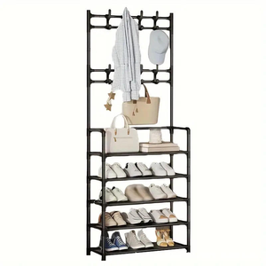 <span class=keywords><strong>Scarpiera</strong></span> Industriale in Stile Tubolare <span class=keywords><strong>con</strong></span> Appendiabiti, Scaffale Portascarpe Multilivello, Campione Disponibile (1 Pezzo) - Product Image 3