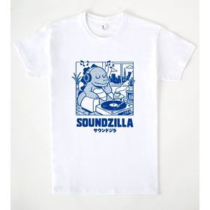 T-shirt Soundzilla bianca unisex con grafica musicale DJ - Product Image 1