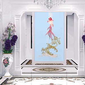 Papier peint brodé Ke Hong, l'Empereur d'Or, Poisson sautant au-dessus du Portail du Dragon, Nouveau style chinois, Murale décorative pour la maison - Product Image 3