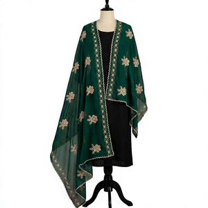 Women Navy Blue <b>Chiffon</b> Viscose Shawl Floral Embroidered Rhinestone Lightweight Breathable Ethnic <b>Scarf</b> Modest Wear Daily Wrap - Product Image 5