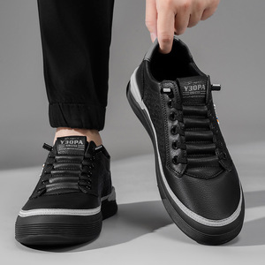 Zapatillas Blancas de Hombre, de Cuero, Tacón Bajo, Transpirables, Casuales, para el Tiempo Libre - Product Image 2