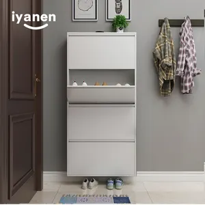 Iyanen-armario de almacenamiento de zapatos de 4 capas, moderno, para muebles del hogar, Zapatero giratorio de acero