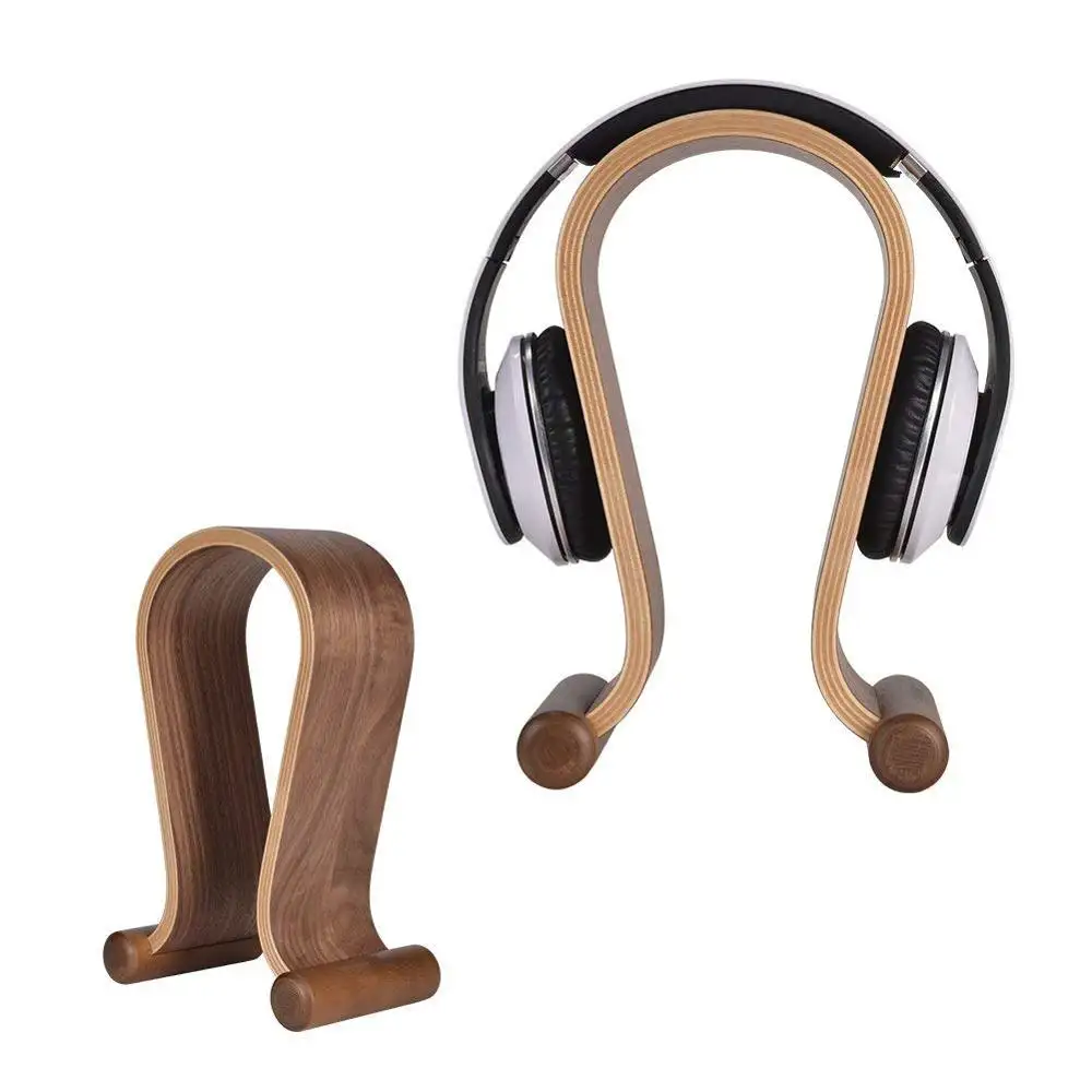 Custom Wood Headphone Stand Hanger U Shaped Mount Display Walnut Universal Wooden Headset Holder For Gaming