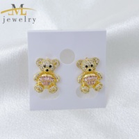Pendientes de Botón de Alta Calidad Jml, Chapados en Oro de 14k, con Circonita, Diseño de Oso, para Mujer, Nueva Oferta, Regalo para Chica