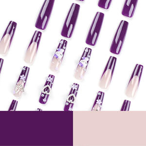 Mejor vendedor global Corazón amoroso Perla Francés Púrpura <span class=keywords><strong>Hello</strong></span> <span class=keywords><strong>Kitty</strong></span> Gato Mariposa Flor Estilo largo 24PCs Prensa en las <span class=keywords><strong>uñas</strong></span> - Product Image 4