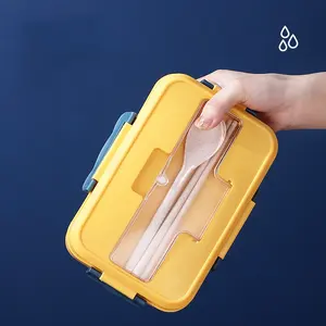 Kotak makan siang 3 kompartemen dengan sendok mie sumpit kotak Bento untuk orang dewasa anak-anak microwave bebas Bpa bocor