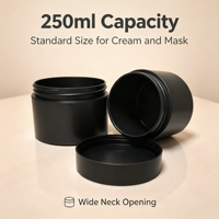 Pot cylindrique en plastique PP noir mat de 250 ml avec couvercle à vis, récipient cosmétique anti-décoloration pour crème visage et pâte épaisse, couleur et logo personnalisables