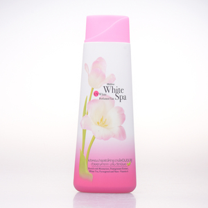 Poudre de talc de luxe Mistine White infusée aux extraits de spa, soyeuse et lisse pour le corps, 200g, parfum élégant, soin doux pour la peau, touche finale. - Product Image 1