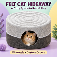 Vente en gros de lit pour chat en feutre polyester personnalisé, rond, pour l'intérieur, avec fermeture éclair amovible