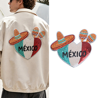 Patchs brodés de sequins Mexique, appliques colorées en forme de cœur mexicain et sombrero pour vêtements, sacs, festivals et décoration DIY