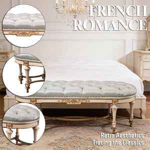 <span class=keywords><strong>Banc</strong></span> en bois massif français sculpté à la main, <span class=keywords><strong>avec</strong></span> rembourrage en velours capitonné classique personnalisé, pour chambre à coucher, <span class=keywords><strong>maison</strong></span> et villa - Product Image 2