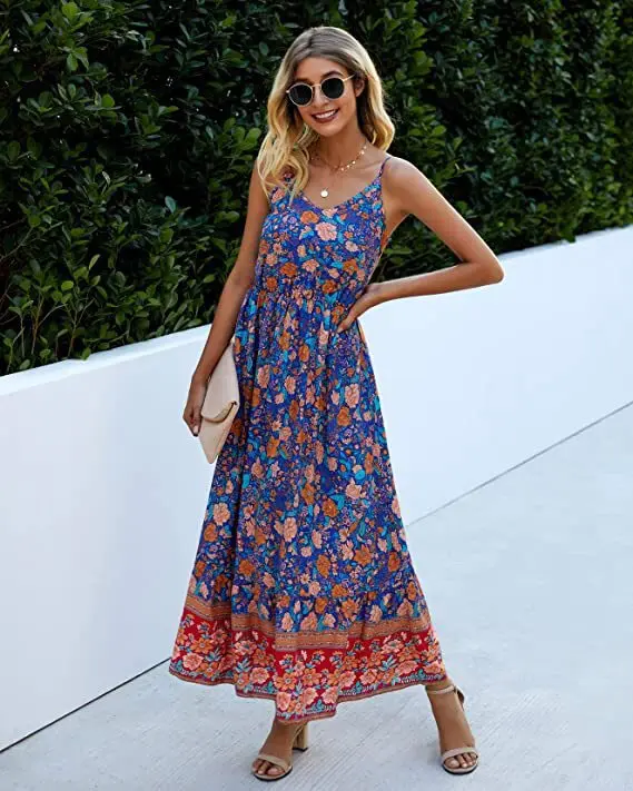 PRETTY Steps 2024 PS05331 verano Sexy correa de espagueti estampado Floral vestido largo mujeres Resort corte bajo espalda descubierta A-Line Sundress Maxi