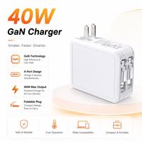 Station de charge rapide multi-ports 40W GaN 4 en 1 avec câble rétractable intégré, chargeur de voyage portable pour ordinateur portable, smartphone, OEM ODM