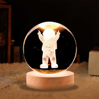 Honor of Crystal Lampe boule de cristal de haute qualité 6cm Base en bois Boule laser 3d lumineuse