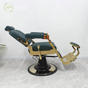 เก้าอี้ตัดผมไฮดรอลิกแบบเอนได้ สีเขียวทองสไตล์เรโทร สำหรับร้านทำผม - Product Image 6