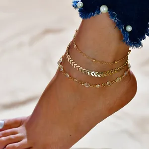 HOVANCI 14K banhado a ouro lantejoulas tornozelo pulseira para as mulheres tornozelo correntes do grânulo pulseiras praia tornozeleiras pé
