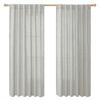 Rideaux gris clair en polyester et lin, à passe-tringle, à languettes, texturés, semi-transparents, filtrant la lumière, pour salon