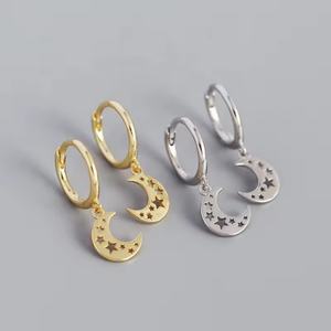 Pendientes de Aro con Diseño de Luna y Estrella Hueca, Chapados en Oro de 18K, de Acero Inoxidable, para Mujer, Moda 2024, Precio de Venta Directa de Fábrica - Product Image 2