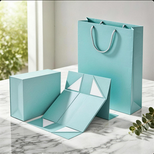 Teal Self Erecting Paperboard <b>Gift</b> <b>Box</b> with <b>Magnetic</b> Closure Four-Color Printing Rectangle Shape with Handle for Craft Packaging - Product Image 1