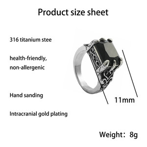 European American Style Men's <b>Titanium</b> Steel Square <b>Black</b> Diamond <b>Ring</b> Claw Setting Geometric Punk Fashion Jewelry Gift - Product Image 5