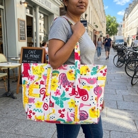Sac cadeau en toile de coton recyclable avec impression de dessin animé personnalisée, sac à bandoulière écologique réutilisable pour la publicité d'entreprise, mariage