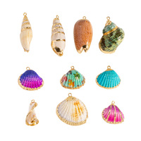 Pendentif vintage en coquillage naturel avec bord plaqué or, breloque ailes géométriques colorées pour accessoires de bijoux et colliers DIY