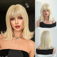 Perruque synthétique 16 pouces blond platine coupe bob avec frange droite, fibre résistante à la chaleur, aspect naturel mat, Peluca