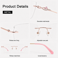 Nouvelles montures optiques sans monture pour femmes, lunettes de luxe avec branches décoratives, lunettes de vue tendance Zg510bw