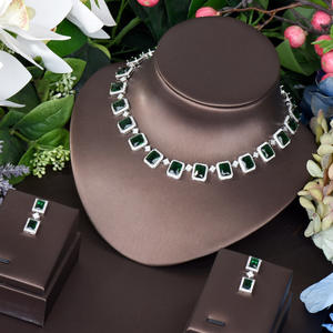 HIBRIDE set perhiasan pernikahan bentuk persegi elegan Zirconia kubik berkilau untuk wanita kalung anting-anting pengantin Bijoux N-135 - Product Image 1
