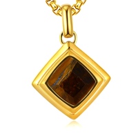 Collier en acier inoxydable plaqué or avec pendentif turquoise personnalisé de Cheng Jewelers pour cadeaux d'anniversaire