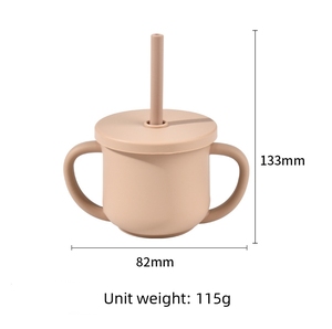 Tasse à bec en silicone pour bébé avec couvercle, anti-fuite, anti-brûlure, sans BPA, pour tout-petits et enfants, avec paille intégrée, pour les repas et l'apprentissage de la boisson - Product Image 2
