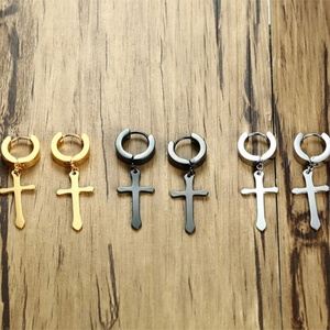 Pendientes de Aro de Acero Inoxidable con Baño de Oro de 18k y Colgante de Cruz Larga, Joyería Elegante en Oferta para Hombres y Mujeres - Product Image 3
